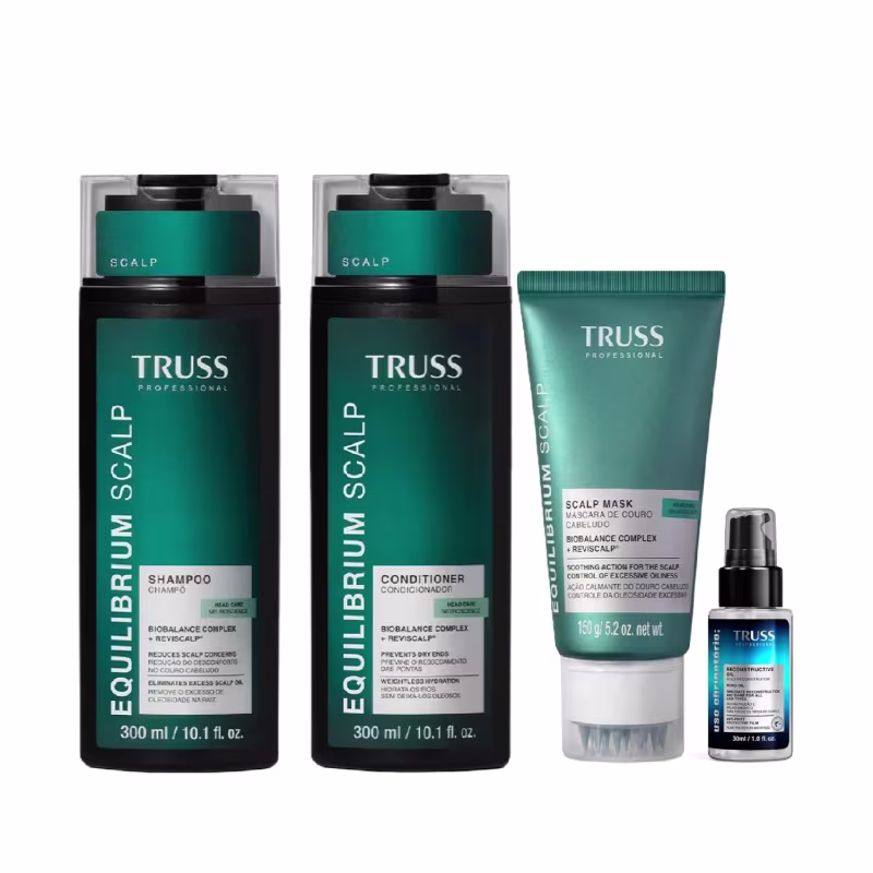 Kit Truss Equilibrium Scalp - Shampoo 300ml + Condicionador 300ml + Máscara 150g + Uso Obrigatório Óleo 30ml