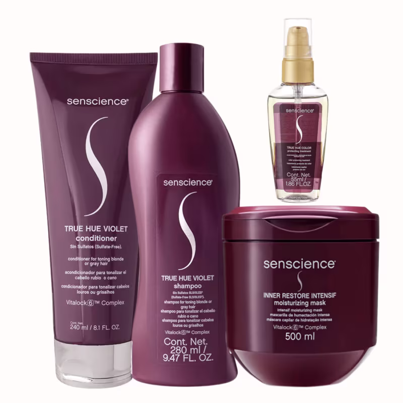 Kit Senscience True Hue Shampoo e condicionador + True hue Color sérum capilar + Másca Inner restore intensif 500g