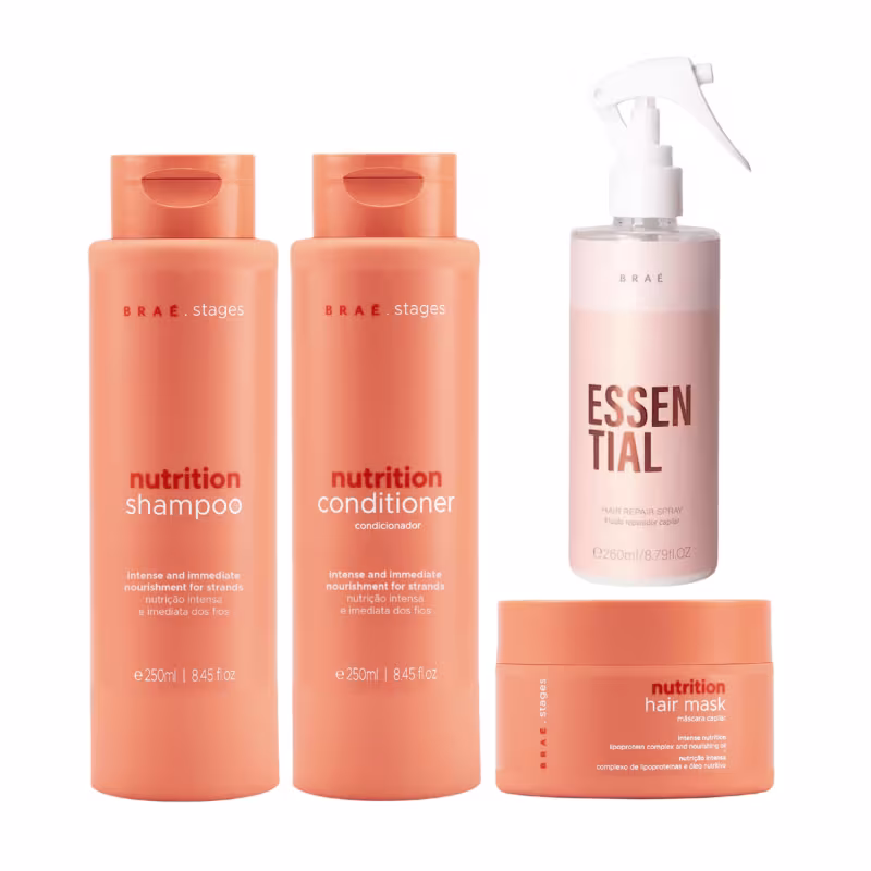 Kit Braé Nutrition Power  –  Shampoo 250ml + Condicionador 250ml + Máscara 200g + Fluído Essential 260ml