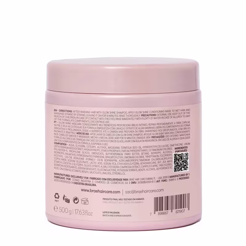 Braé Glow Shine - Shampoo 1L + Condicionador 1L + Máscara 500g + Fluído 200ml