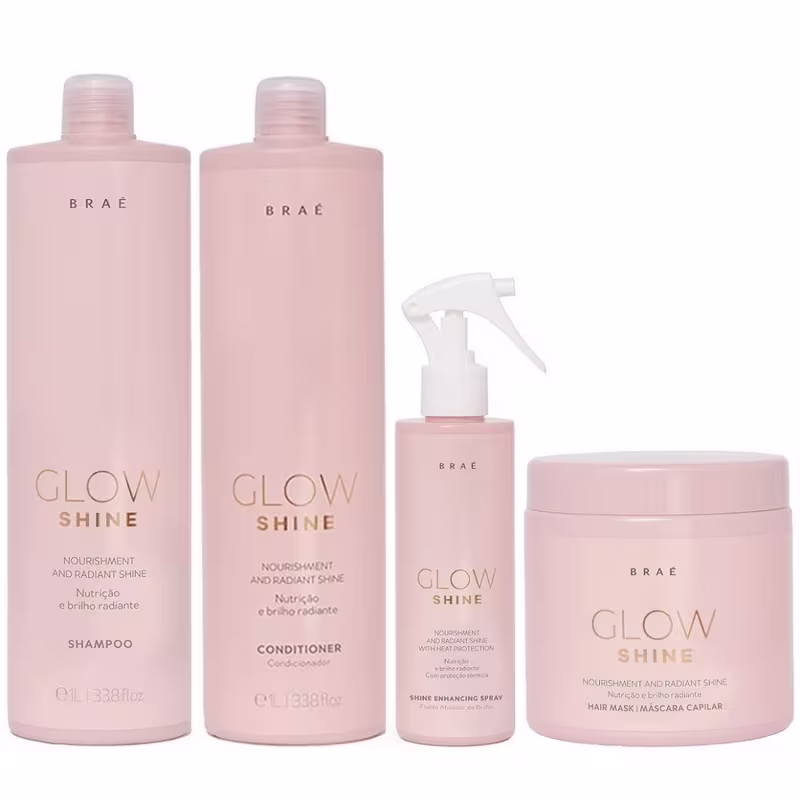 Braé Glow Shine - Shampoo 1L + Condicionador 1L + Máscara 500g + Fluído 200ml