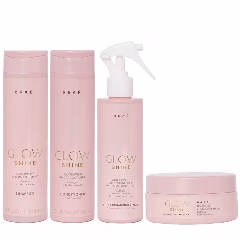 Kit Braé Glow Shine - Shampoo 250ml + Condicionador 250ml + Máscara 200g + Fluído 200ml