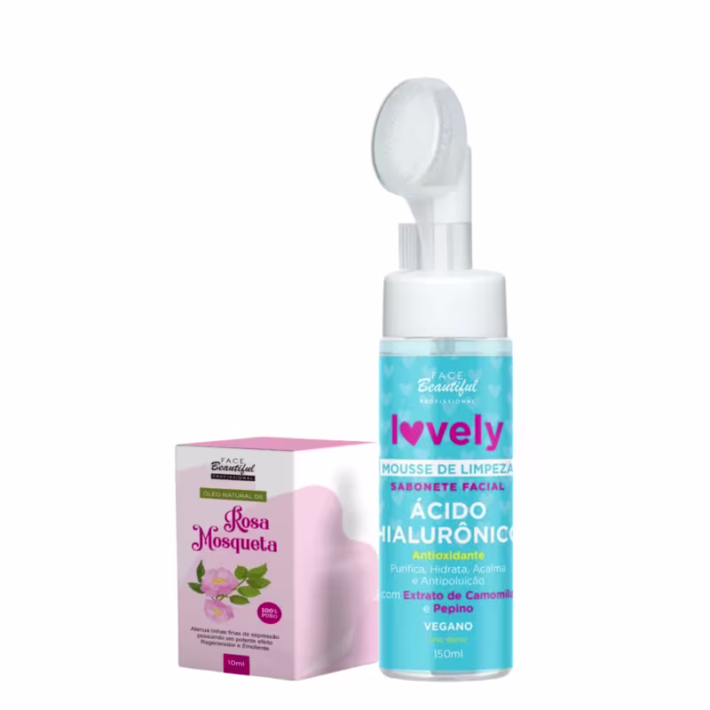 DUO Óleo de Rosa Mosqueta e Sabonete Facial Lovely Ácido Hialurônico 150ml - Face Beautiful | Skincare Natural