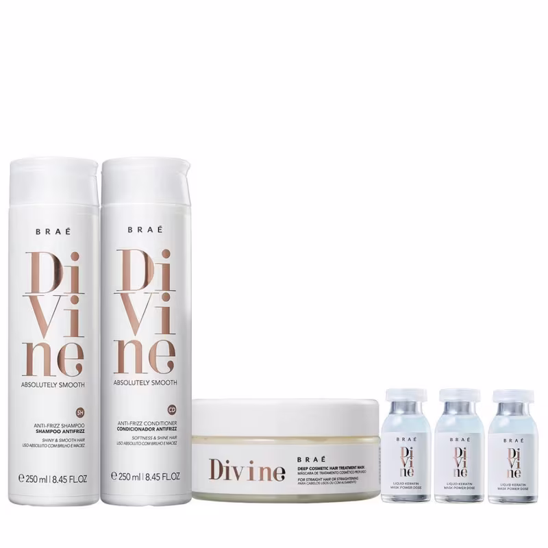 Kit Braé Divine - Shampoo 250ml + Condicionador 250ml + Máscara 200g + 3x Ampola 13ml
