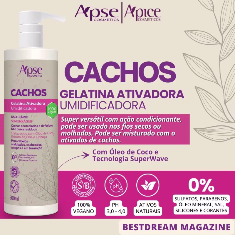 Kit Apse Cachos Anti Porosidade Gelatina Ativadora De Cachos Grande + Mascara Ph Control 300g