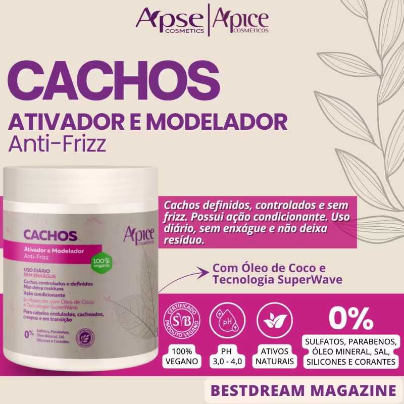 Kit Apse Cachos Shampoo + 2 Ativador De Cachos Tratamento Capilar Cacheado Vegano
