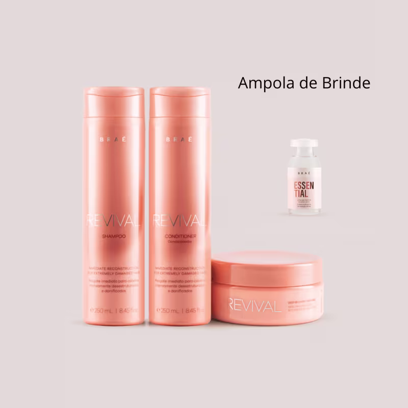 Braé Kit Revival Home Care – Shampoo 250ml + Condicionador 250ml + Máscara 200g + Brinde – Reconstrução, Força e Brilho Capilar
