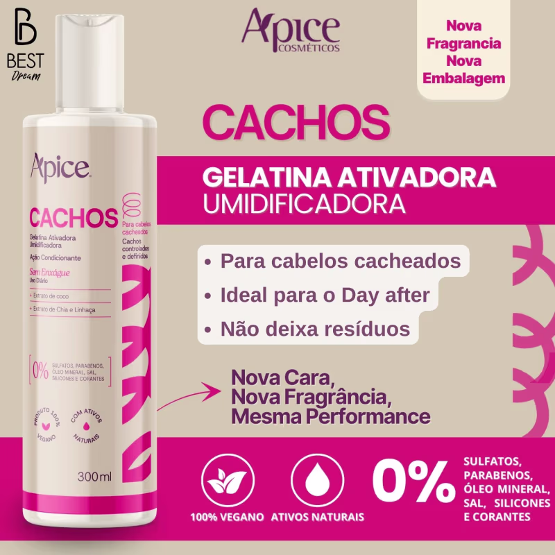 Kit Apice Cachos 5 Itens Tratamento Capilar Completo Cabelo Vegano Higienização Nova Fragrânc