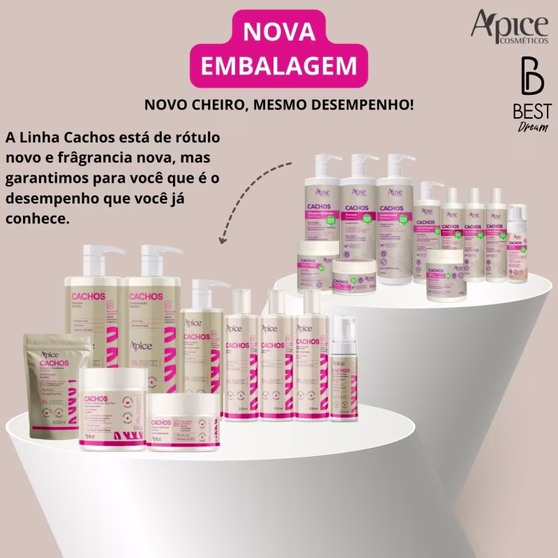 Kit Apice Cachos 5 Itens Tratamento Capilar Completo Cabelo Vegano Higienização Nova Fragrânc