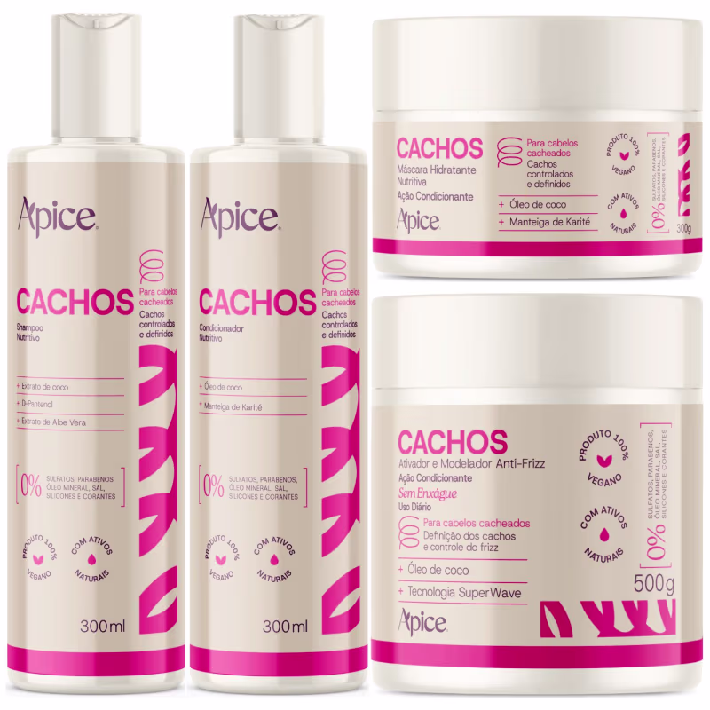 Kit Apice Cachos Shampoo + Condicionador + Mascara + Ativador Nova Fragrância Completo