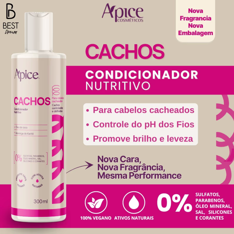 Kit Apice Cachos Shampoo + Condicionador + Mascara + Ativador Nova Fragrância Completo