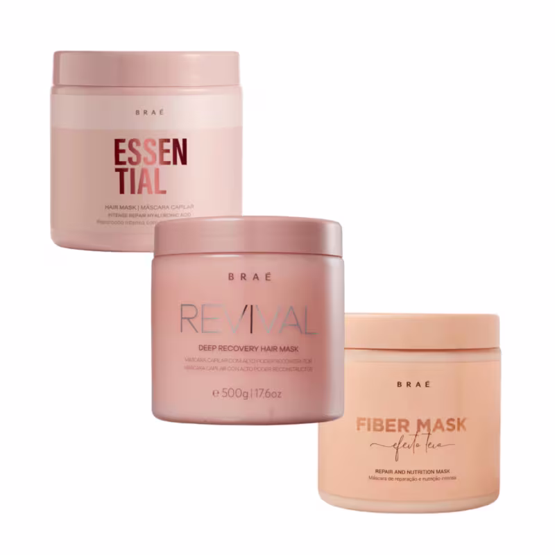 Kit Braé Cronograma Capilar - Revival + Essential + Fiber Mask 3x500g