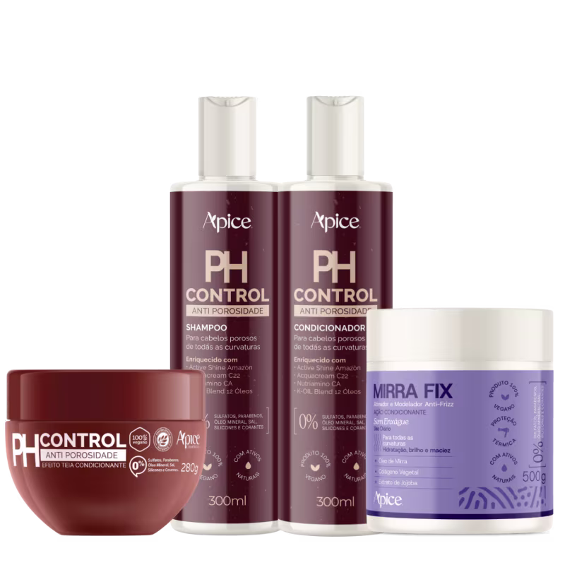 Kit Antiporosidade PH Control + Ativador Mirra Fix - Ápice | Cachos Nutridos, Alinhados e Definidos