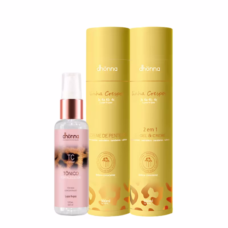 Kit Creme Crespos, Gel e Creme Crespos e Tônico Fortalecedor - Dhonna | Finalização, Definição e Brilho
