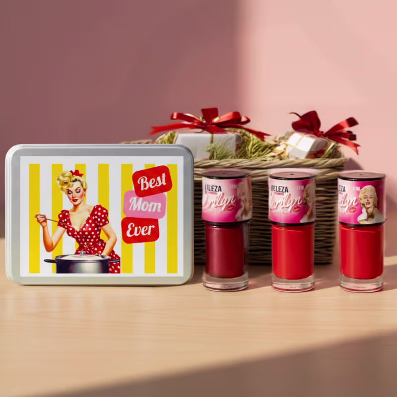 Kit Best MOM Ever com 3 esmaltes + Lata Colecionável