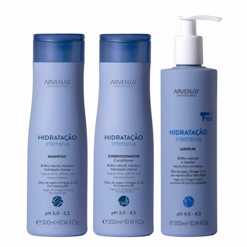 Kit Arvensis Hidratação Intensiva - Shampoo 300ml e Condicionador 300ml e Leave-in 300ml