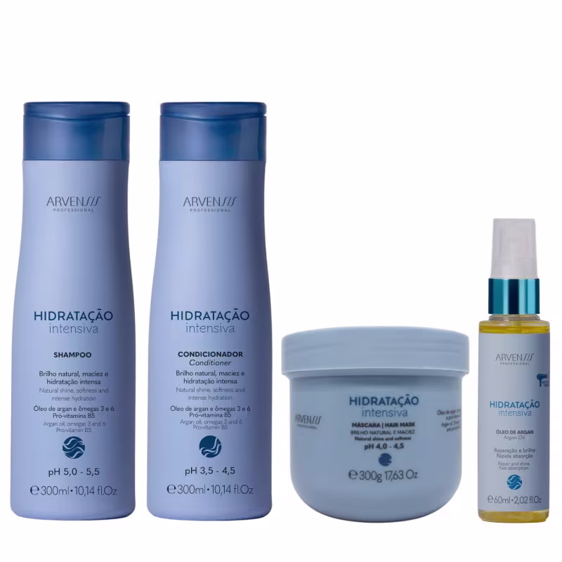 Kit Arvensis Hidratação Intensiva - Shampoo 300ml e Condicionador 300ml e Máscara 300ml e Óleo 60ml