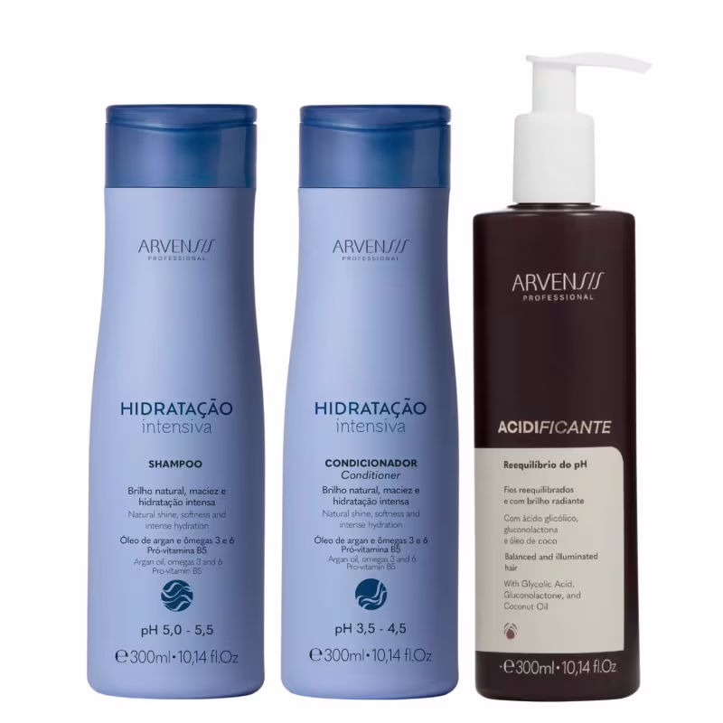 Kit Arvensis Hidratação Intensiva - Shampoo 300ml e Condicionador 300ml e Acidificante 300ml