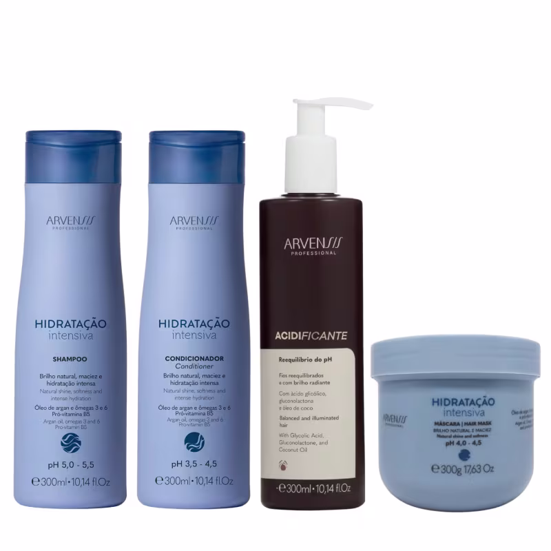 Kit Arvensis Hidratação Intensiva - Shampoo 300ml e Condicionador 300ml e Máscara 300ml e Acidificante 300ml