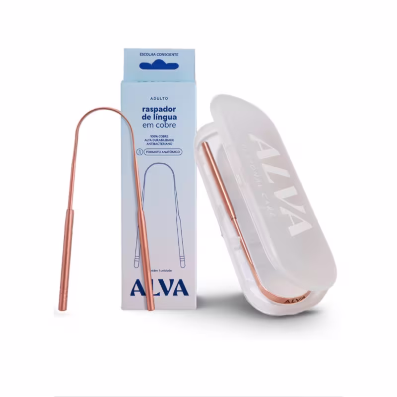 Kit Oral Care Alva: Raspador de língua e Case Controle do Mau Hálito e da Digestão