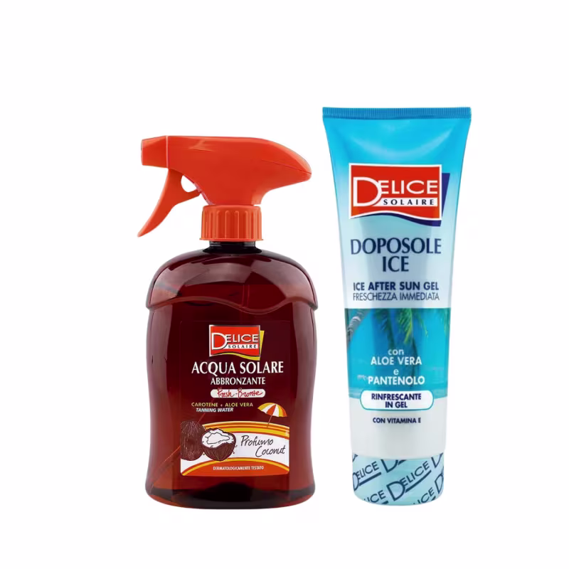 Água Bronzeadora Acqua Solare Delice Bronzeador Coconut 500ml + Gel Pós Sol Delice Solaire 250ml