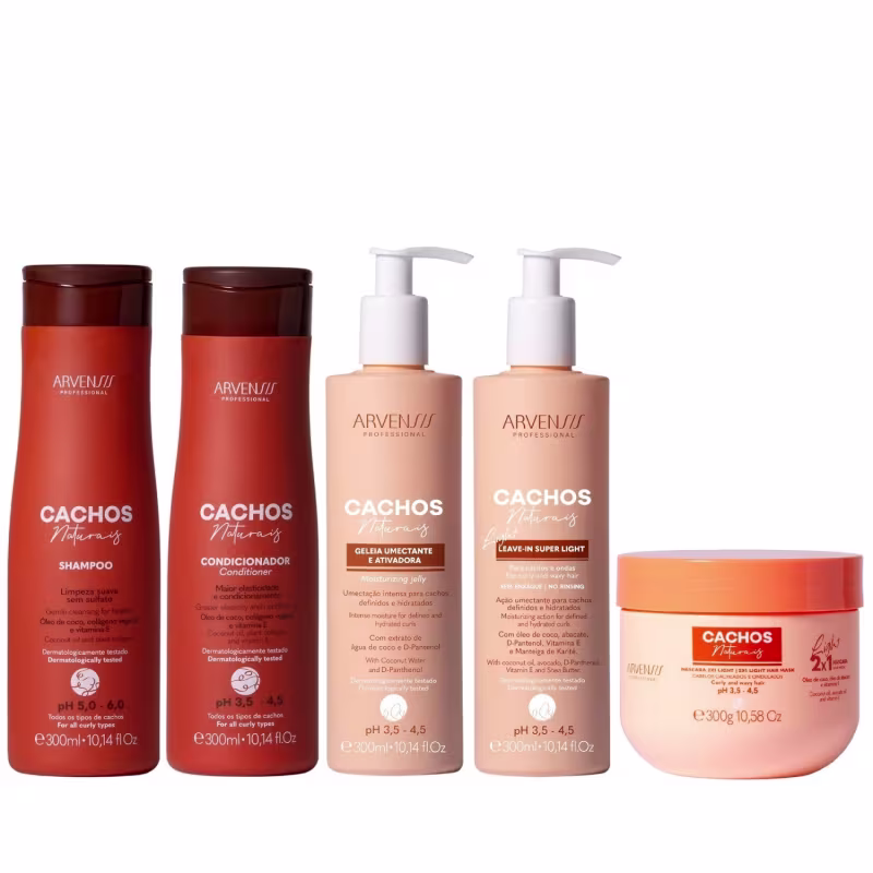 Kit Arvensis Cachos Naturais - Shampoo & Condicionador + Geleia Light & Leave-In Light 300ml & 2x1 Light 300g