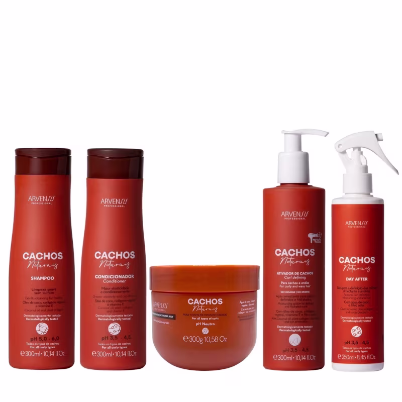 Kit Arvensis Cachos Naturais - Shampoo & Condicionador 300ml + Ativador 300ml + Day After 250ml + Geleia Alta 300g