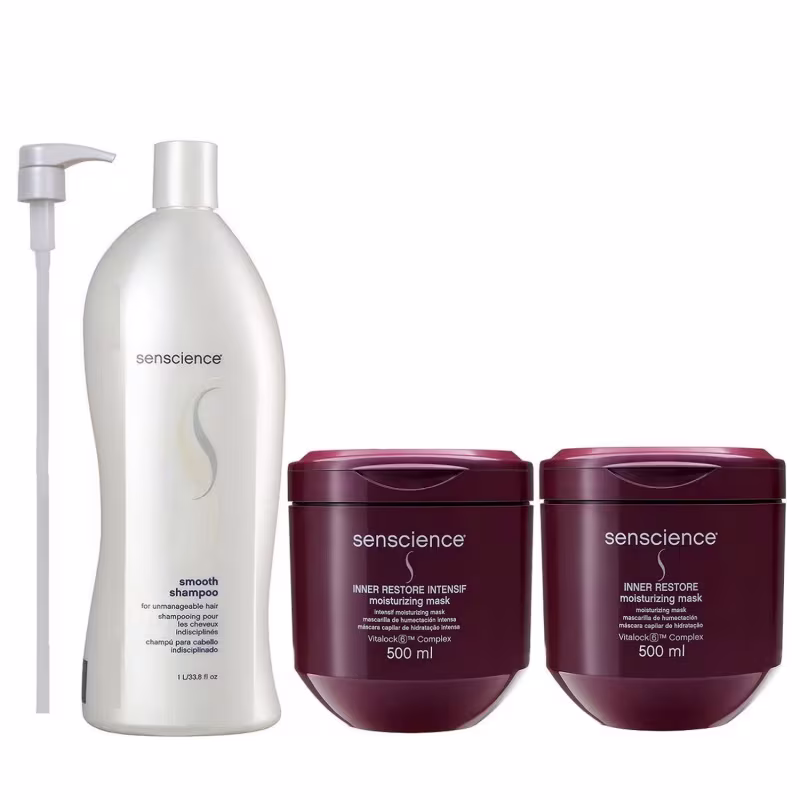 Kit Senscience Smooth - Shampoo 1Litro + Inner Restore Moisturizing & Inner Restore Intensif 500ml + Válvula Pump