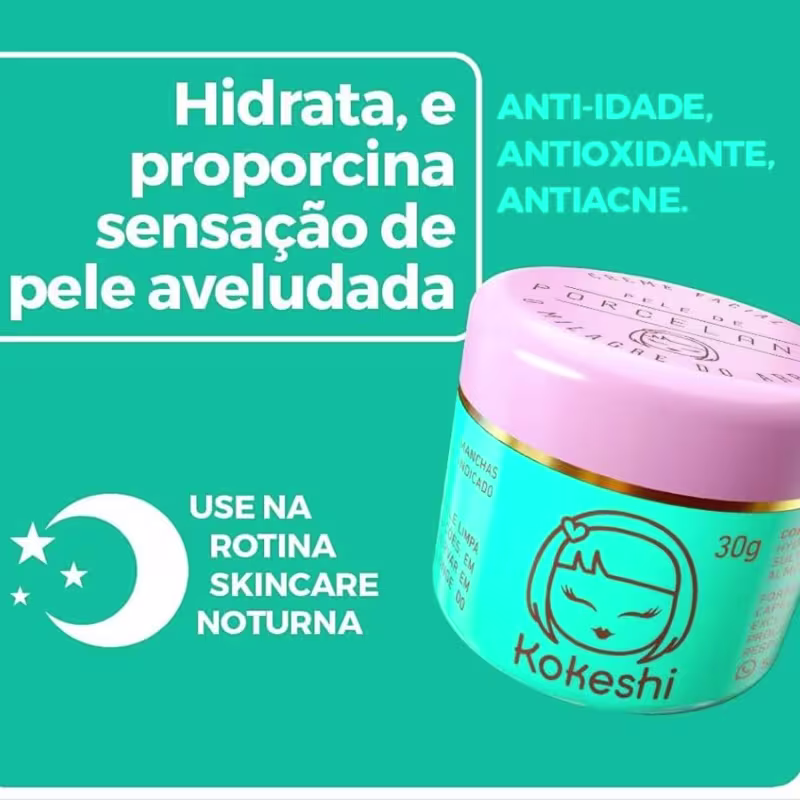 Kit Kokeshi Pele Porcelana+Gota De Colágeno+Olhos de Gueixa