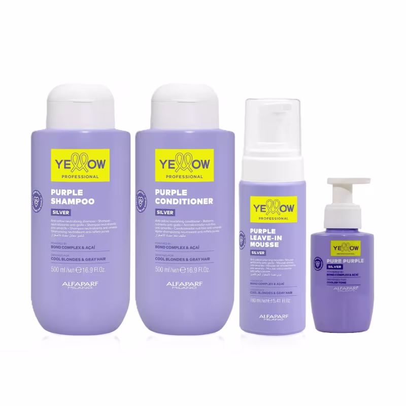 Kit Yellow Purple Silver - Shampoo & Condicionador 500ml + Leave-In Mousse 160ml + Pure Sérum 100ml