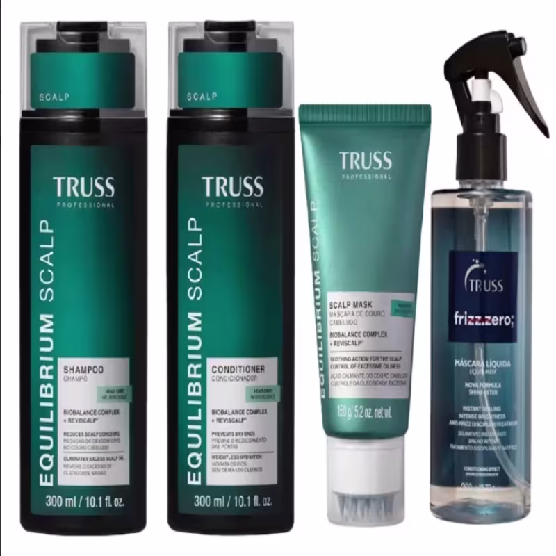 Kit Truss Equilibrium Scalp - Shampoo 300ml + Condicionador 300ml + Máscara 150g + Frizz Zero Máscara Líquida 260ml