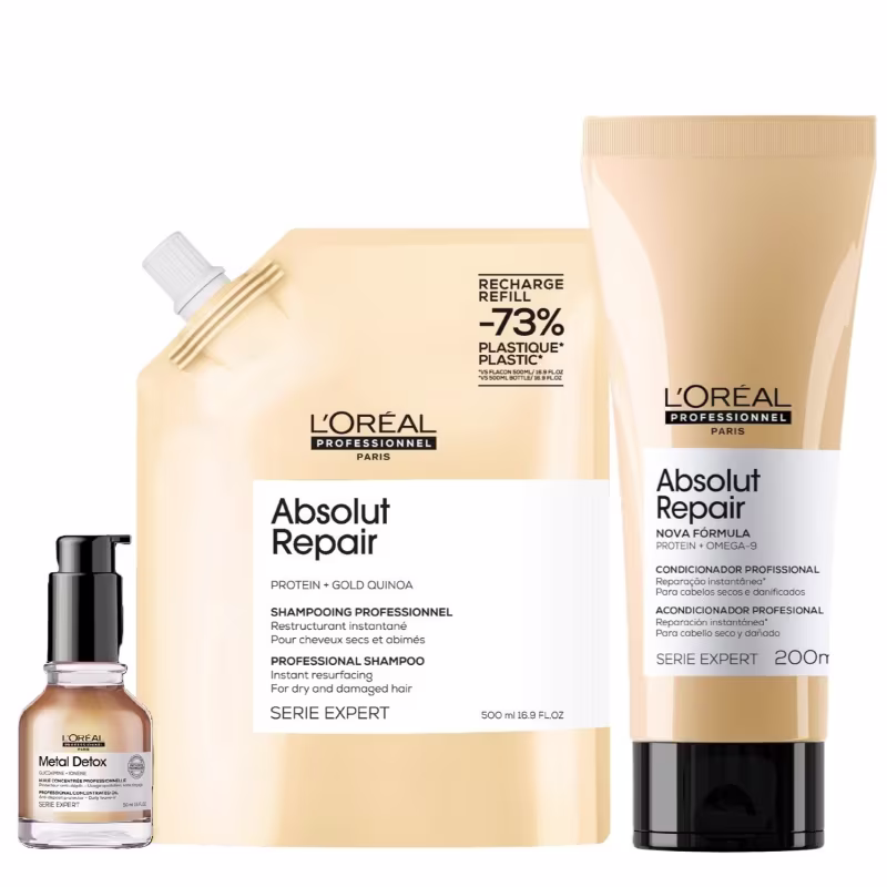 Kit L'Oréal Absolut Repair Protein Omega 9 + Metal Detox Huile Oil (3 Produtos)