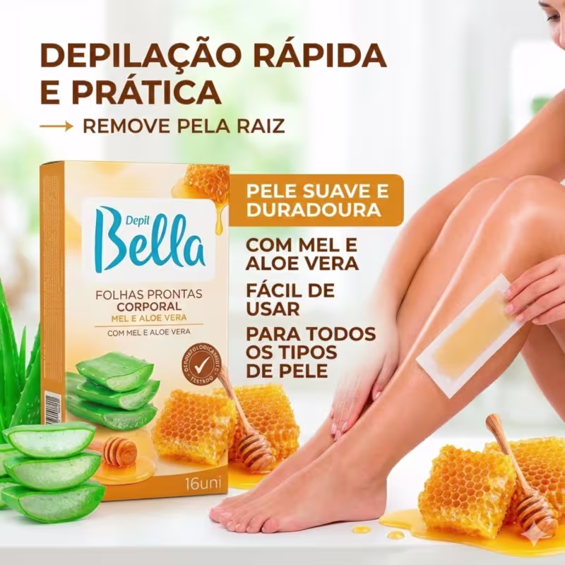 Folhas Prontas Depilação Corporal 96 unidades Depil Bella Mel Aloe Vera