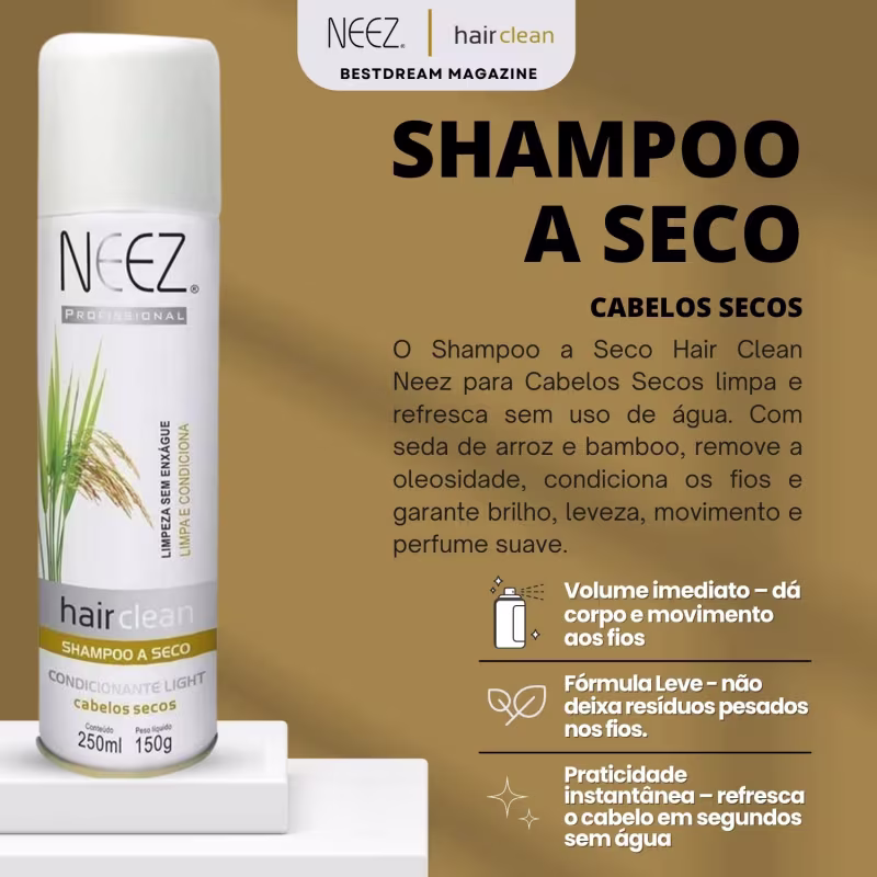 Kit 2 Shampoo A Seco Para Cabelos Secos Neez Profissional Hidratante Limpeza Revitalizante 250ml