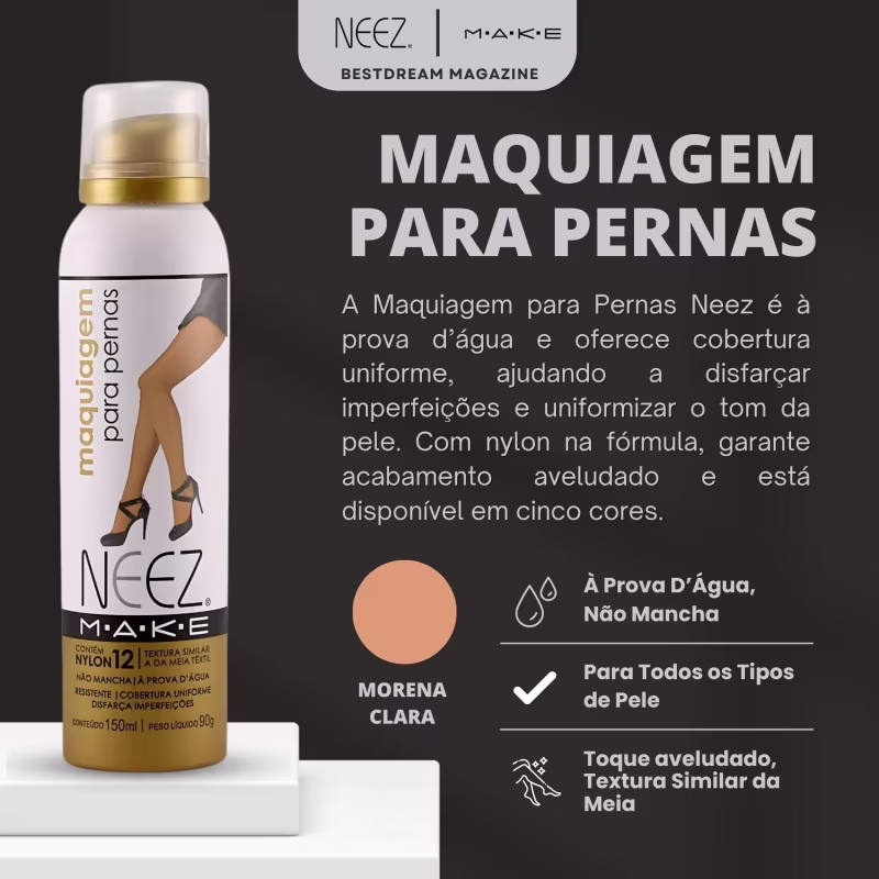 Kit 3 Maquiagem Para Pernas Spray Neez Profissional Esconde Estrias Celulites Morena Clara 150ml