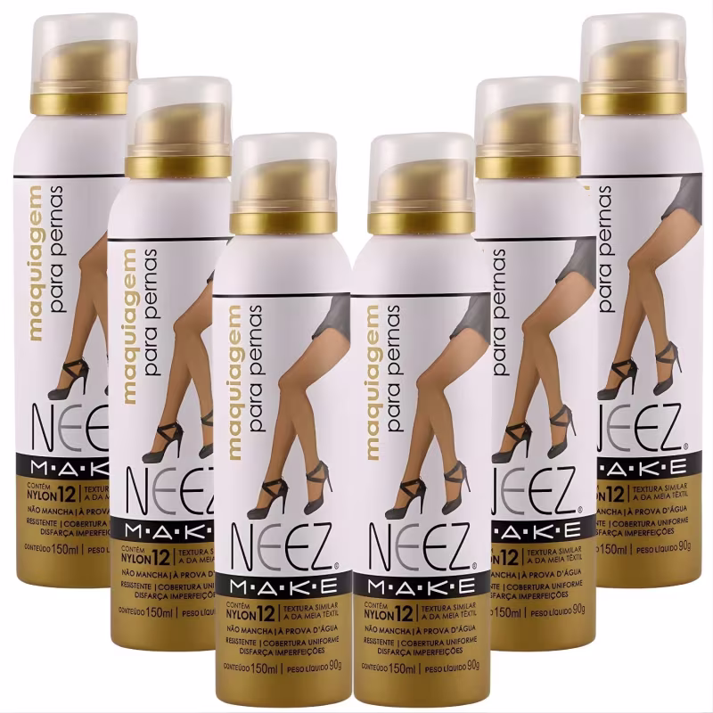 Kit 6 Maquiagem Para Pernas Spray Neez Profissional Esconde Estrias Celulites Morena Clara 150ml