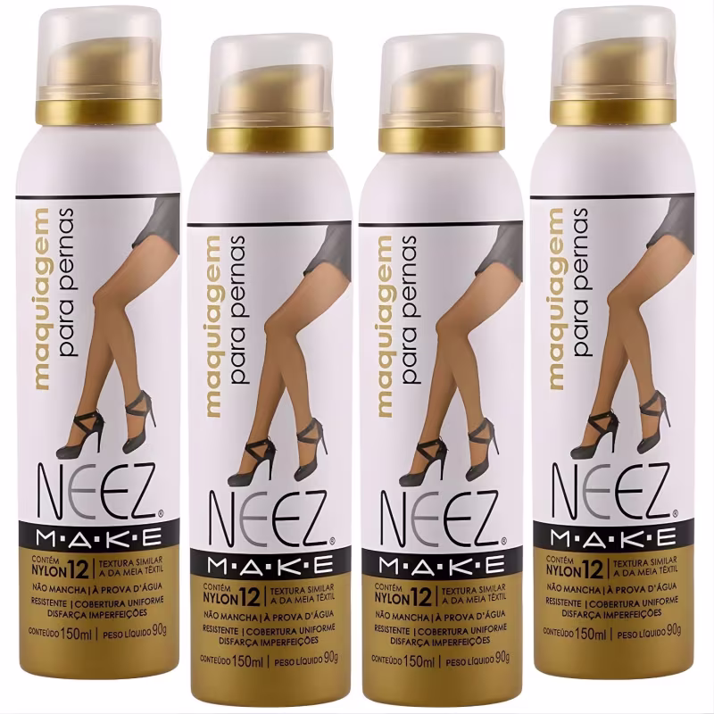 Kit 4 Maquiagem Para Pernas Spray Neez Profissional Esconde Estrias Celulites Pele Clara 150ml