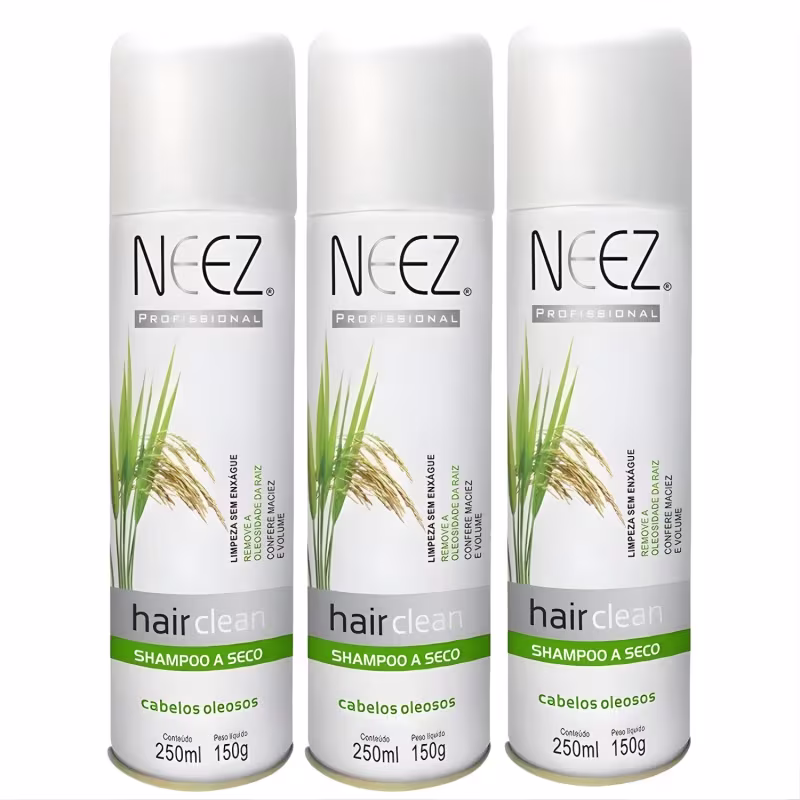Kit 3 Shampoo A Seco Para Cabelos Oleosos Neez Profissional Maciez Limpeza Revitalizante 250ml