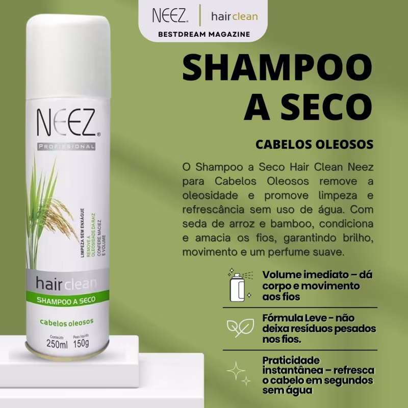 Kit 6 Shampoo A Seco Para Cabelos Oleosos Neez Profissional Maciez Limpeza Revitalizante 250ml