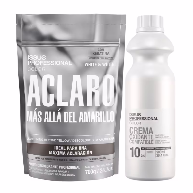 Issue Professional Color White & White - Pó Descolorante 700g + Água Oxigenada OX 10 Volumes 900ml