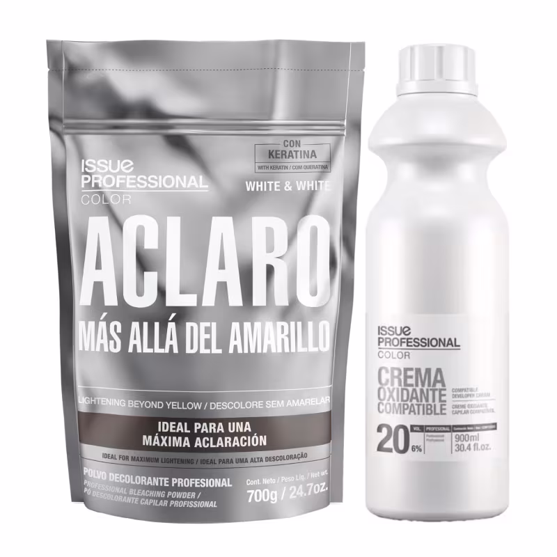 Issue Professional Color White & White - Pó Descolorante 700g + Água Oxigenada OX 20 Volumes 900ml