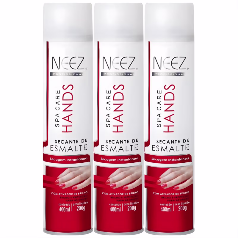 Kit 3 Secante De Esmalte Profissional Instantâneo Proteção Ativador Brilho Unhas Spray Neez 400ml