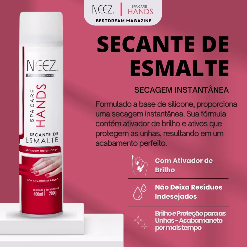 Kit 3 Secante De Esmalte Profissional Instantâneo Proteção Ativador Brilho Unhas Spray Neez 400ml