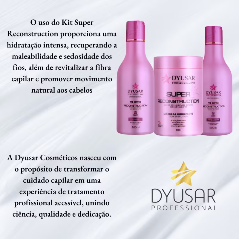 Kit Reconstrução Condicionadores,  Shampoo 300ml e Máscara 1k Dyusar