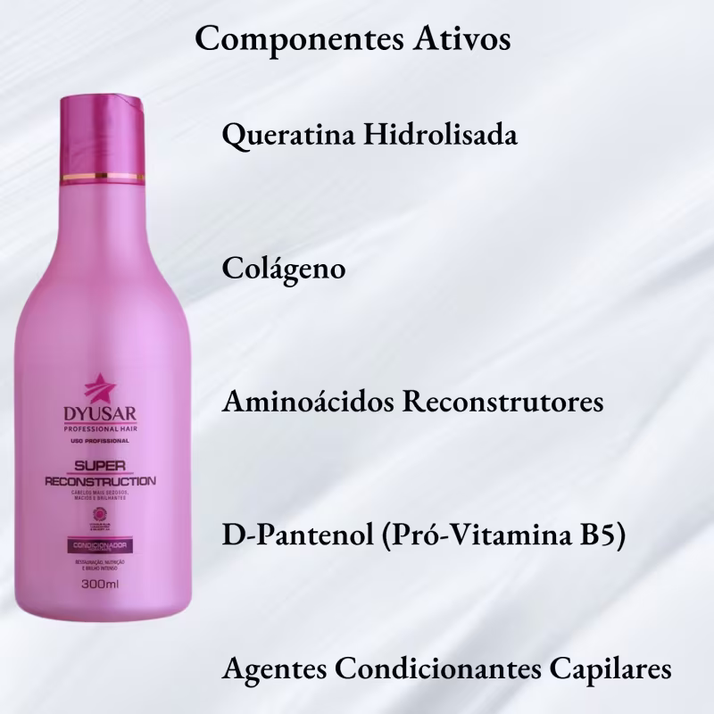 Kit Reconstrução Condicionador 300ml e  Shampoo Super 1 Litro Dyusar