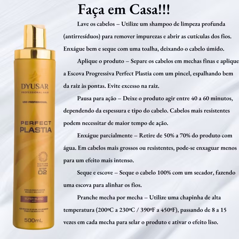 Combo 2 Escova Progressiva Sem Formol Profissional Perfect Plastia 500 ml Dyusar