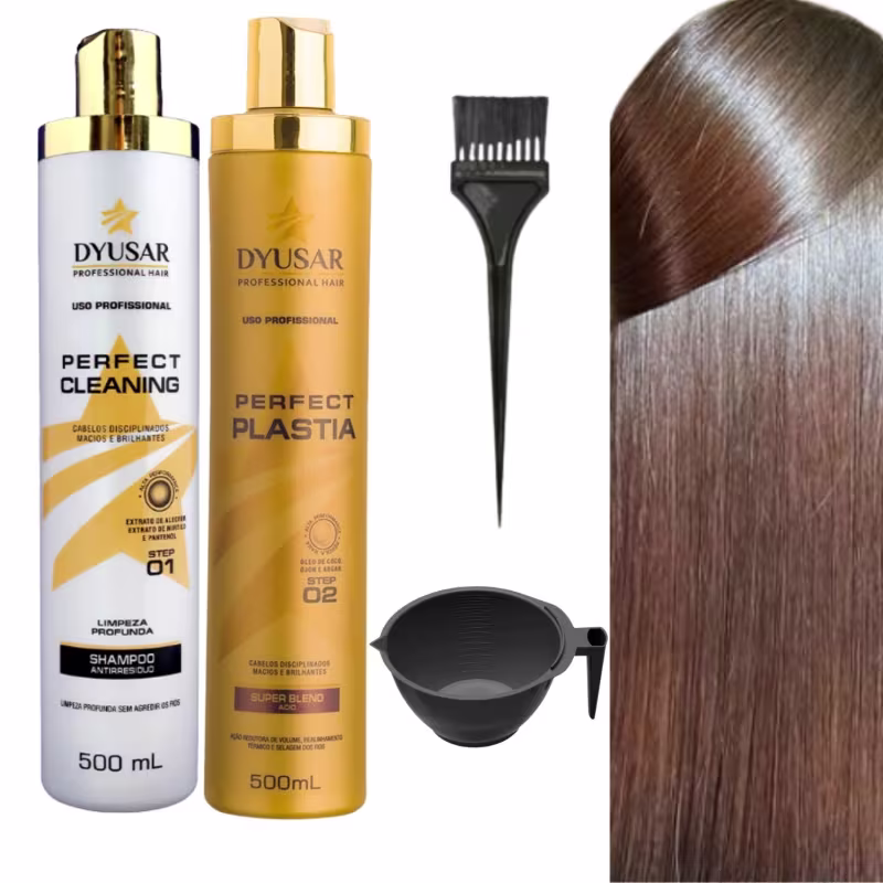 Kit Escova Progressiva Sem Formol Profissional Perfect Plastia 500ml Pincel e Cumbuca Dyusar