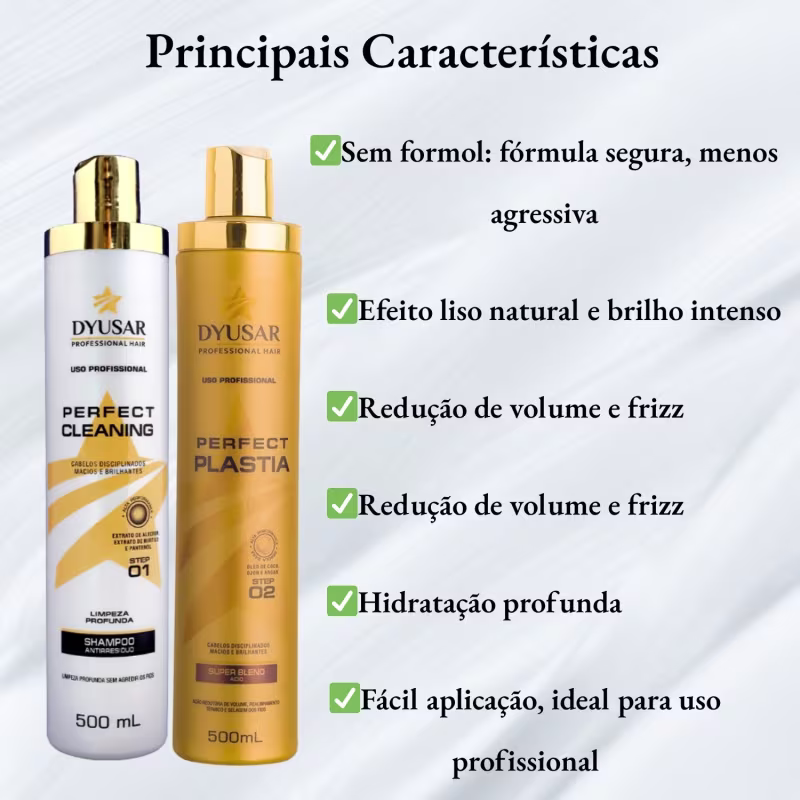 Kit Escova Progressiva Sem Formol Profissional Perfect Plastia 500ml Pincel e Cumbuca Dyusar