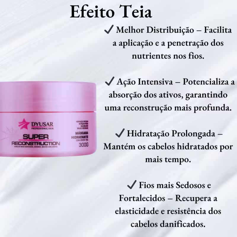 Kit Máscara Super Reconstrução Capilar Profissional 300g + Fluído Pré Escova Dyusar