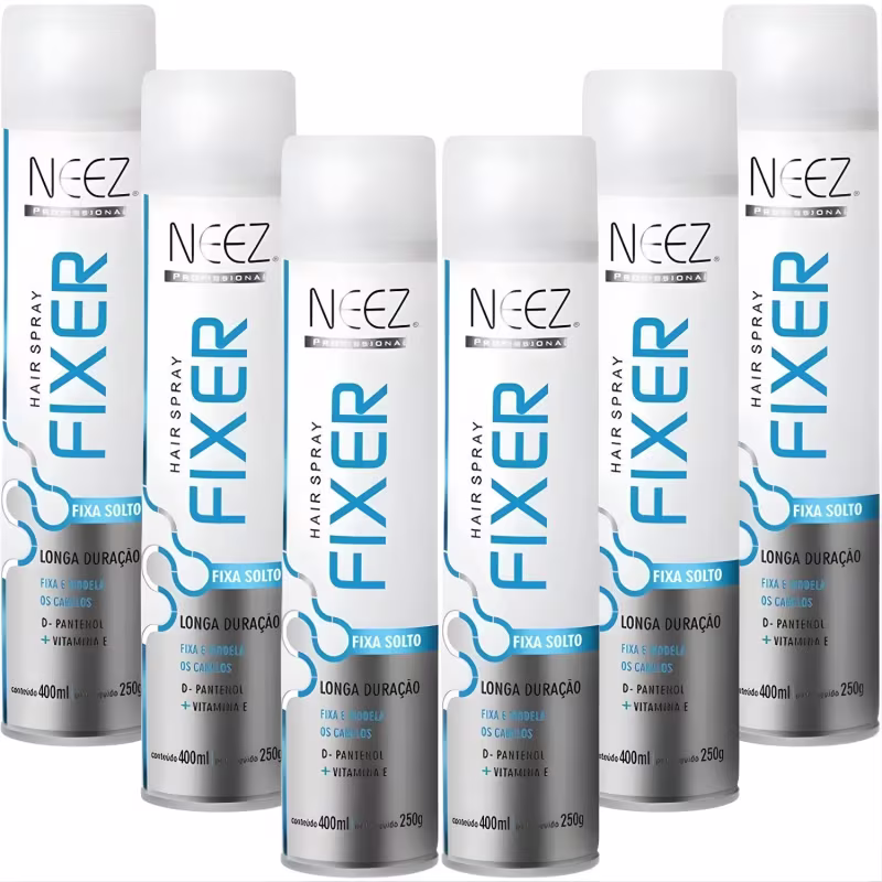 Kit 6 Spray Fixador De Cabelo Profissional Neez Laque Capilar Fixa Solto Longa Duração 400ml